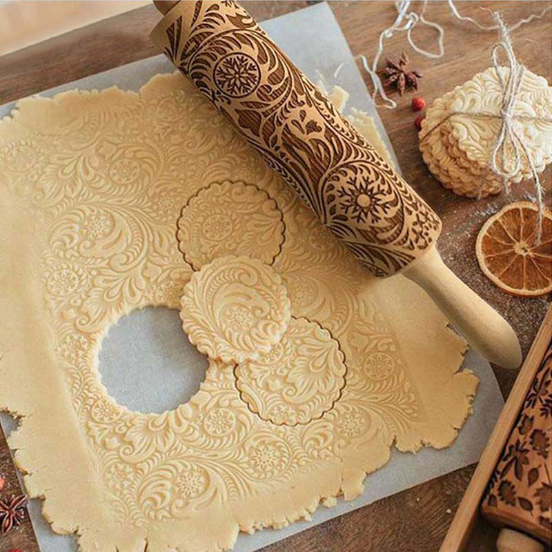 Kitchen Roller Baking - Gravação Gravado Rolling Pin, Baking Tool,